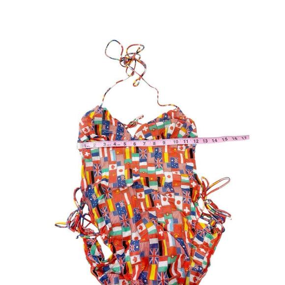 Vintage Fabric Flag Tan Through One Piece Swimsuit 70’s/80’s Open Back Women XS? - Picture 9 of 10